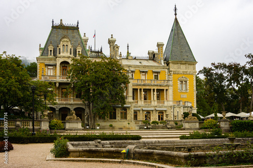 Massandra Palace of Emperor Alexander IIIon southern coast of Crimea. 1902 Architect Maximilian Messmacher. Palace Museum is branch of Alupka Palace and Park Museum-Reserve. Yalta, Russia, 2019: 