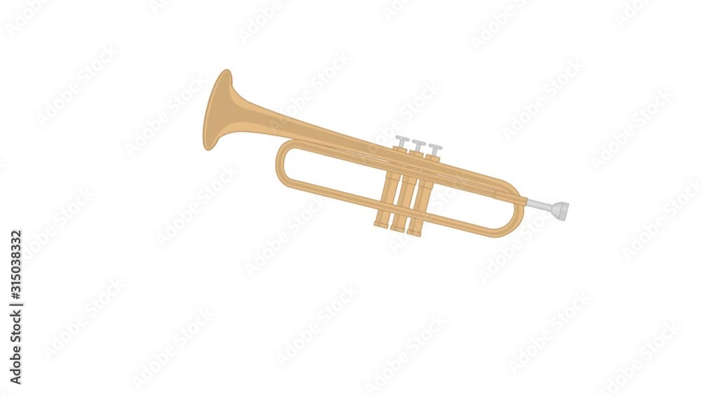 Musical trumpet. Musical instrument, animation with alpha channel enabled. Cartoon Musical trumpet. Musical instrument, animation with alpha channel enabled. Cartoon