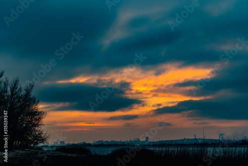 Sunset on the Volga River near the city of Volgograd