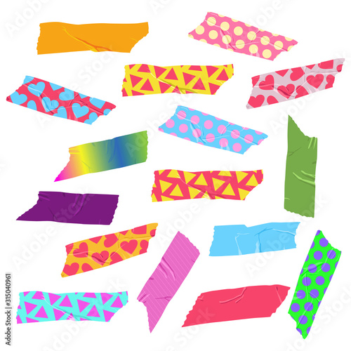 Sticker tape, strip, scrapbook vector set isolated on white background.