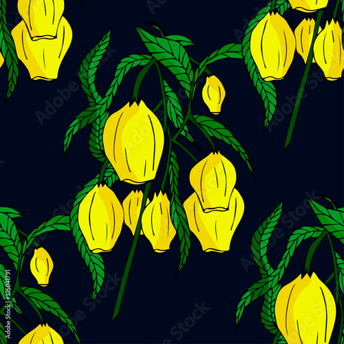 Seamless pattern with beautiful Yellow flowers bells.