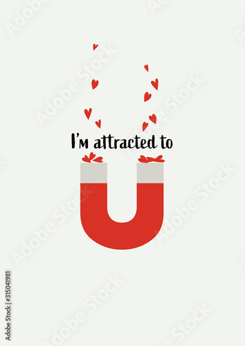 Funny minimalist creative Valentine day card vector template with metaphor for love, attraction. Romantic holiday symbol