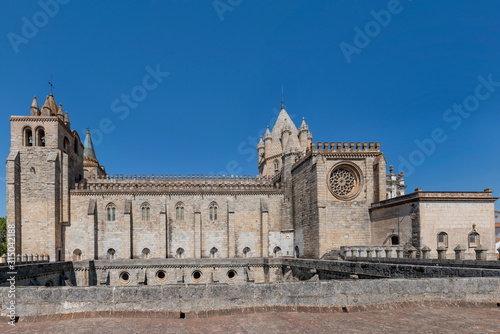 Panoramic of the Cathedral Basilica of Our Lady of the Assumption of Evora. Portugal