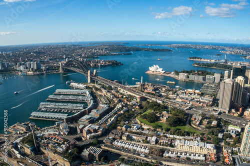 Aerial view of Sydney cityscape with Sydney Harbour and landmarks