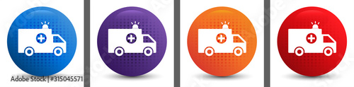 Ambulance icon abstract halftone round button set