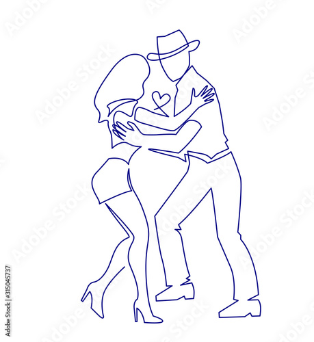 Sexy Salsa couple dancing continuous one line drawing. Latin ballroom dance, isolated on white.