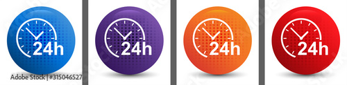 24 hours clock icon abstract halftone round button set