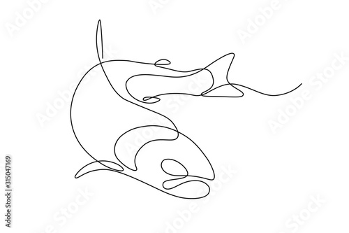 Abstract fish in continuous line art drawing style. Minimalist black linear sketch on white background. Vector illustration