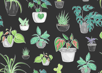 Keuken achterwand Planten in pot patronen Minimalistische kamerplanten potten patroon  © Hmarka