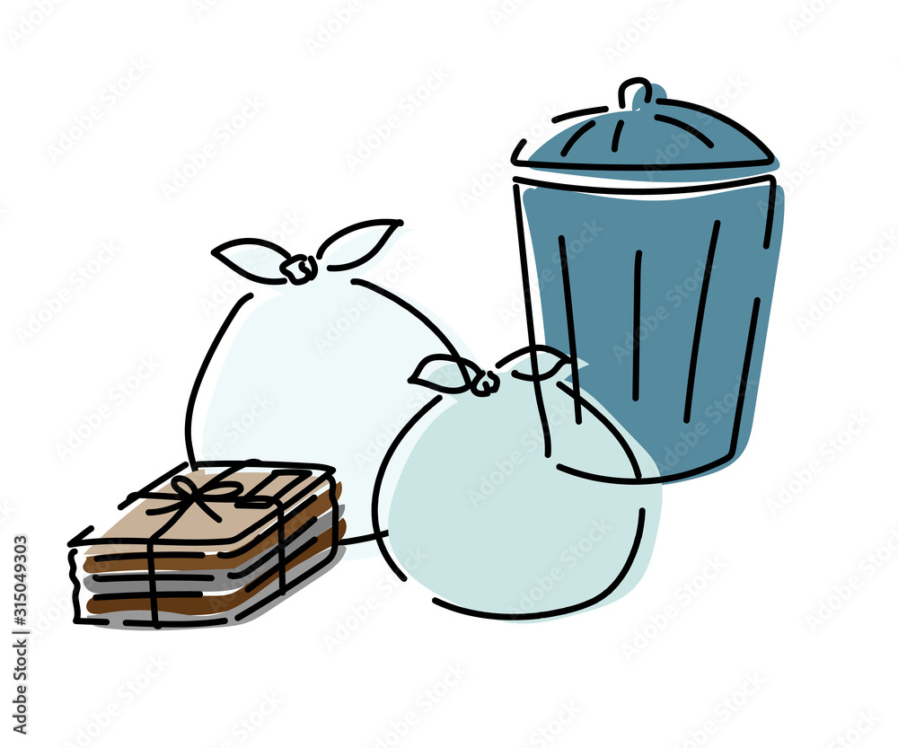 ゴミ箱とゴミ袋と古紙のイラスト Ilustracion De Stock Adobe Stock