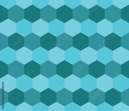 Geometric background in shades of turquoise. The pattern of hexagons. Cell cells. Seamless background design and web isolated on white background.