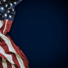 Flag of the United States of America on blue background with copy space
