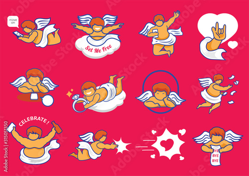 cupid character in many action on Valentines day