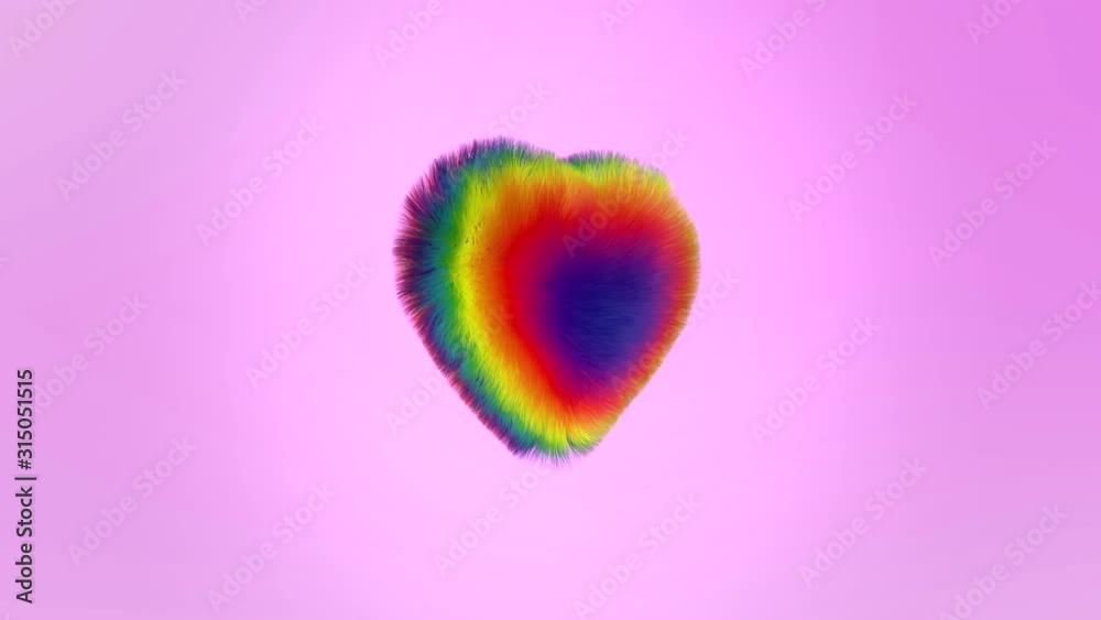 Abstract 3d dancing heart with rainbow fur material. motion graphic. love concept.