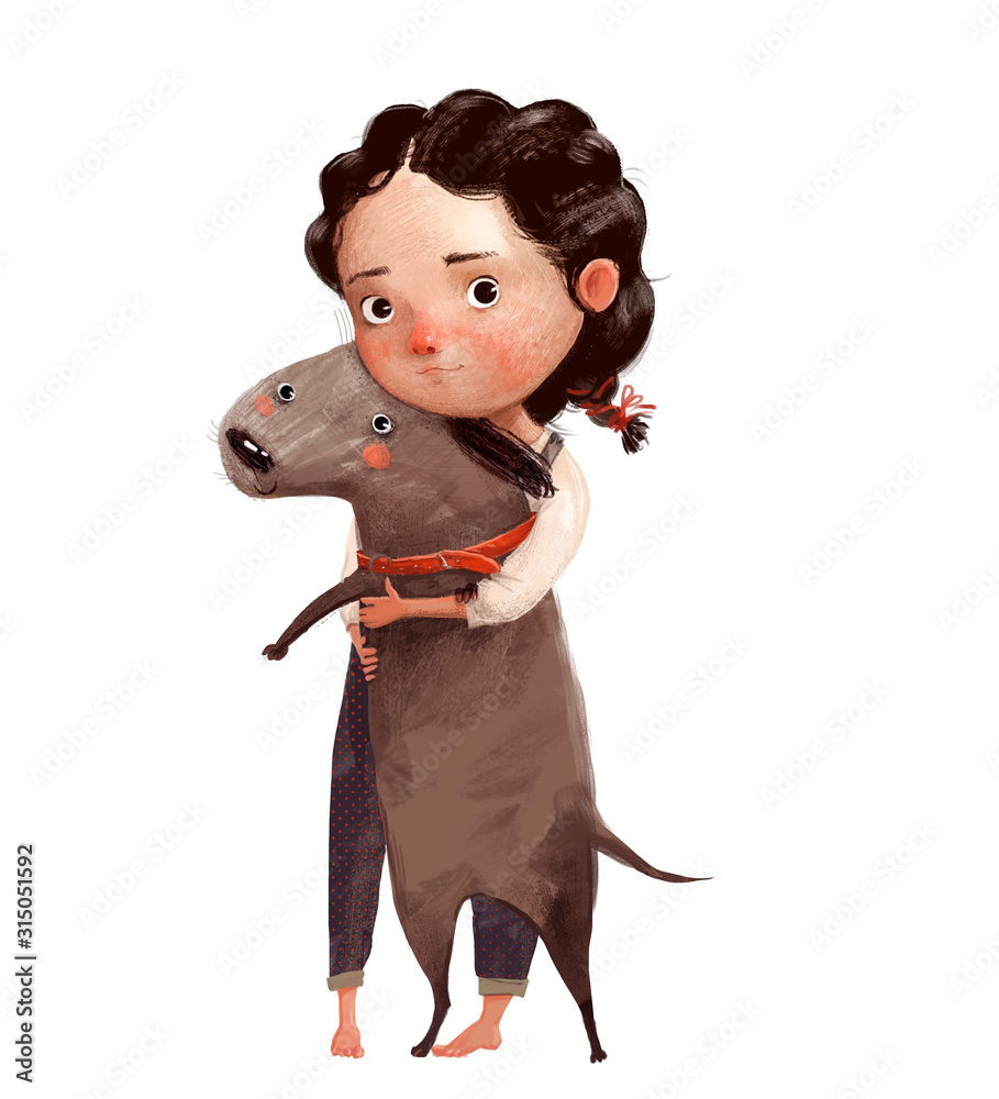 Obraz cute little girl with brown lovely dog