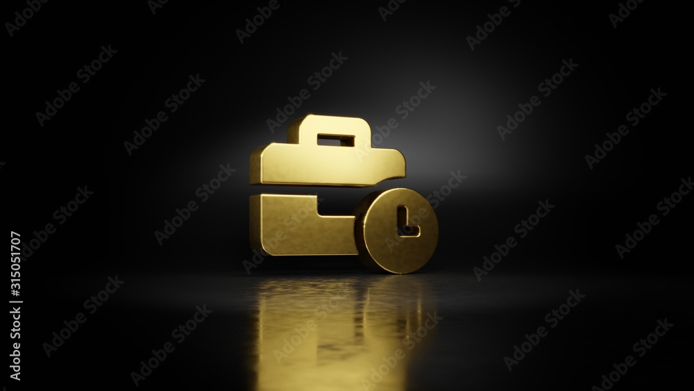 gold metal symbol of business time 3D rendering with blurry reflection on floor with dark background gold metal symbol of business time 3D rendering with blurry reflection on floor with dark background