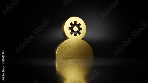 gold metal symbol of employee 3D rendering with blurry reflection on floor with dark background
