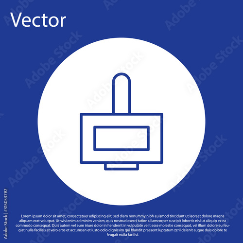 Blue line Nail polish bottle icon isolated on blue background. White circle button. Vector Illustration