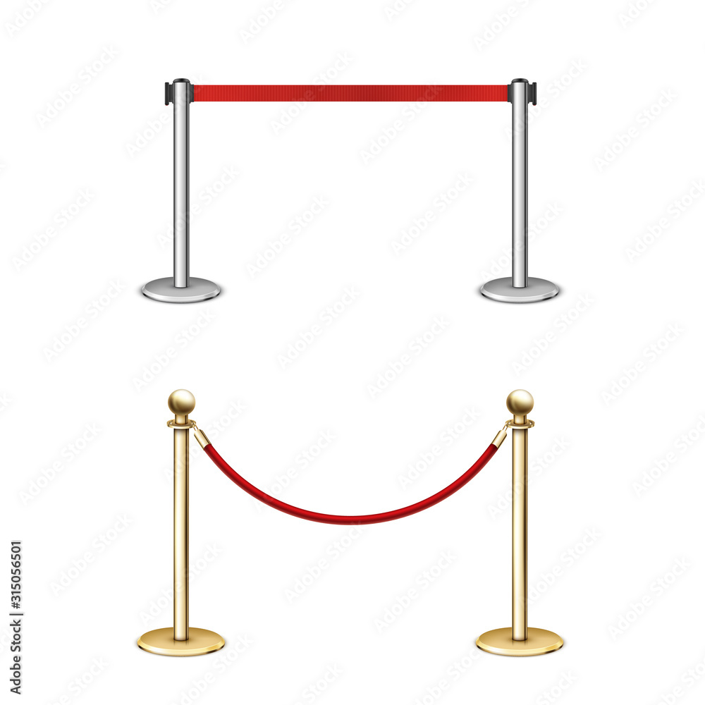 Golden rope barrier with red velvet rope fence. Golden rope barrier with red velvet rope fence.