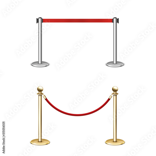 Golden rope barrier with red velvet rope fence.