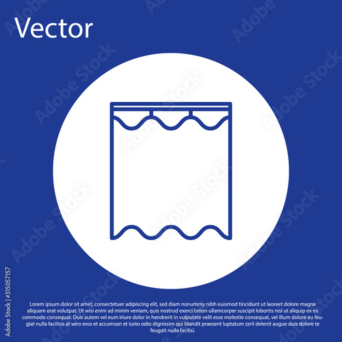 Blue line Curtains icon isolated on blue background. White circle button. Vector Illustration