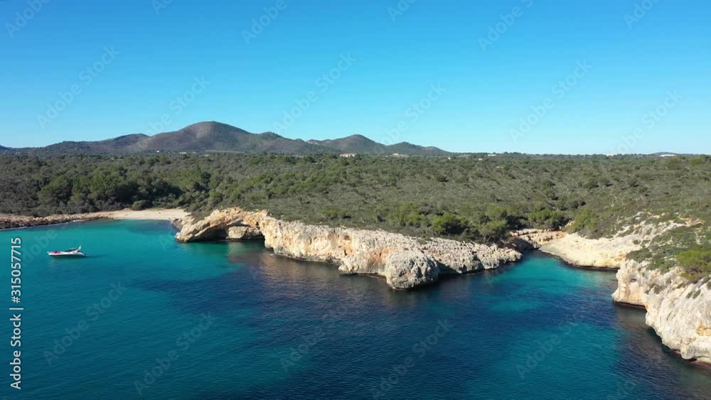 The Cala Varques lagoon in Mallorca, view from the drone The Cala Varques lagoon in Mallorca, view from the drone