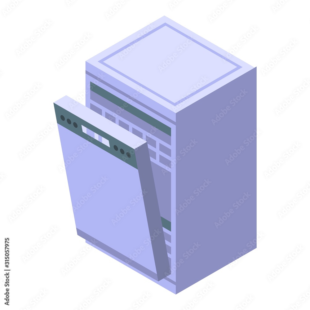 Empty dishwasher icon. Isometric of empty dishwasher vector icon for web design isolated on white background Empty dishwasher icon. Isometric of empty dishwasher vector icon for web design isolated on white background