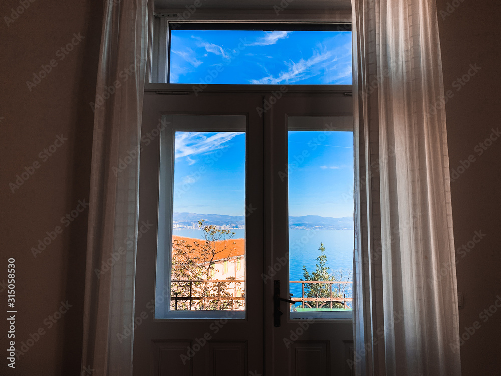 Blue sky sea view from the large windows Blue sky sea view from the large windows