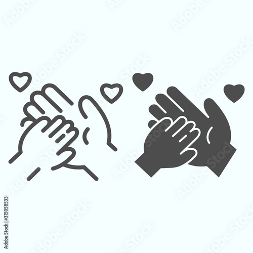 Child and parent arms line and glyph icon. Child protection vector illustration isolated on white. Adult and kid palm outline style design, designed for web and app. Eps 10.