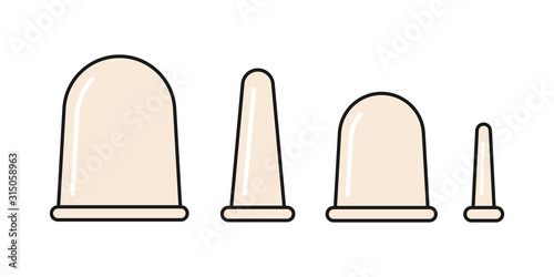 Vacuum silicone cans. Massage jars for face and body. Medical anticellulite cups. Set of vector illustrations in linear style. Isolated on white background