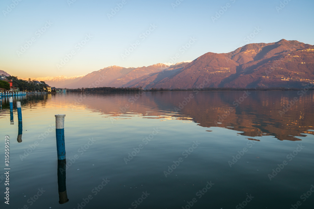Landscape of Iseo lake from the city of Lovere,Bergamo,Lombardy Italy.