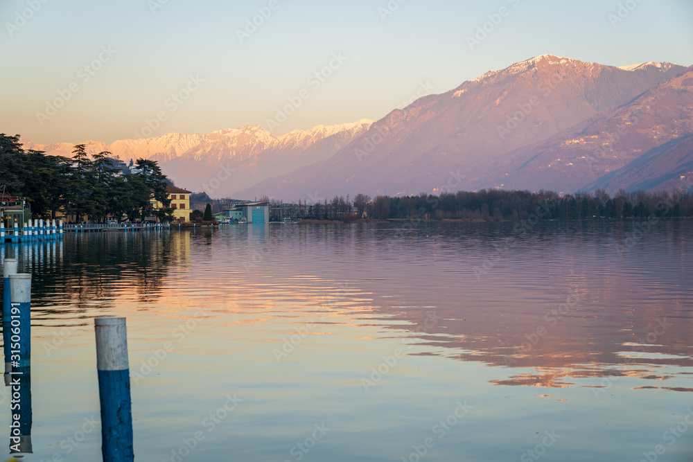 Panorama of Iseo lake from the city of Lovere,Bergamo,Lombardy Italy.