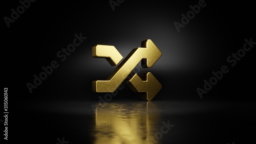 gold metal symbol of random 3D rendering with blurry reflection on floor with dark background photo