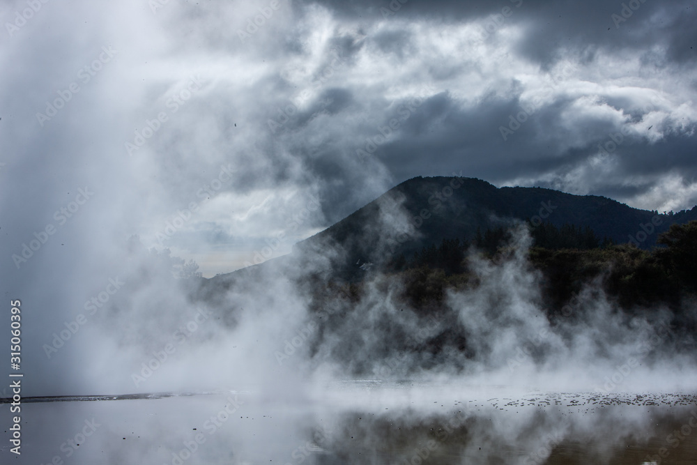 Rotorua Thermal Park. Wai O Tapu. New Zealand. Volcanic steam