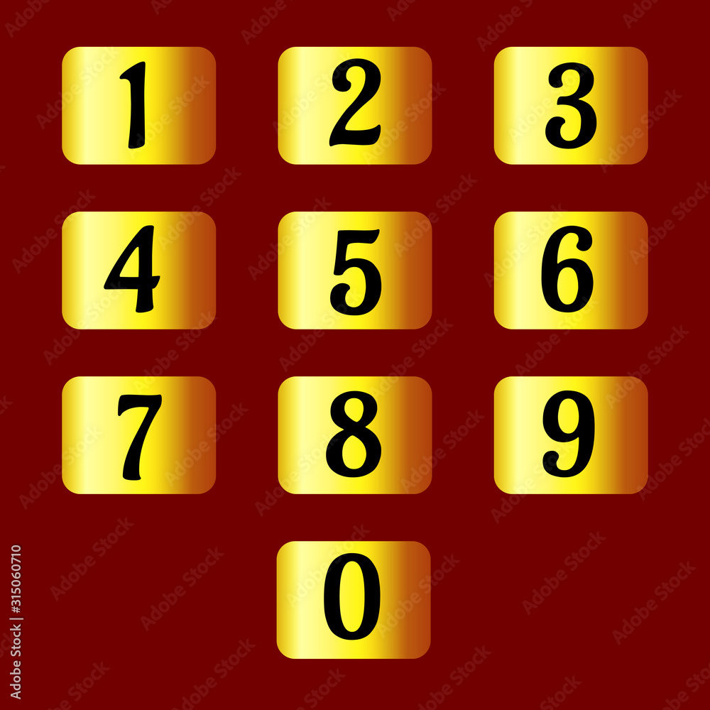 Set of individual numbers on gold plates. For expensive design banners, cards and sites. Vector. Set of individual numbers on gold plates. For expensive design banners, cards and sites. Vector.