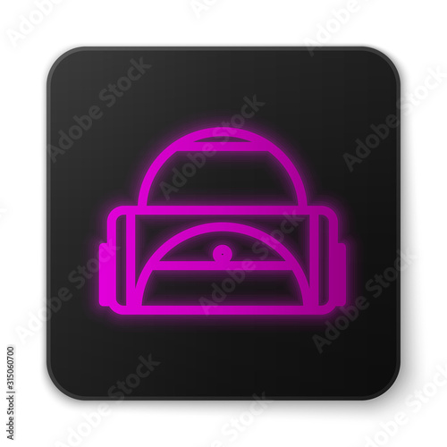 Glowing neon line Sport bag icon isolated on white background. Black square button. Vector Illustration