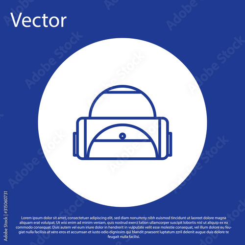 Blue line Sport bag icon isolated on blue background. White circle button. Vector Illustration