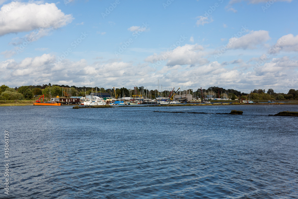 A small working boat yard with a harbour situated on the banks of the river Deben in Suffolk