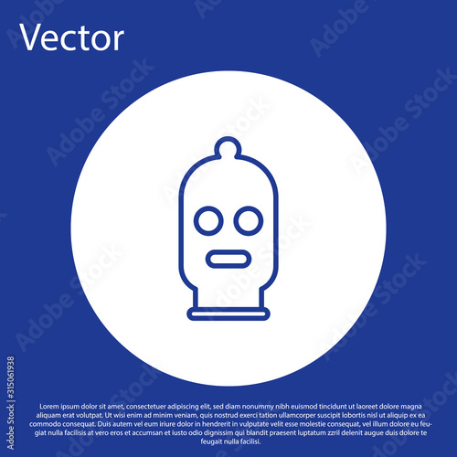 Blue line Balaclava icon isolated on blue background. A piece of clothing for winter sports or a mask for a criminal or a thief. White circle button. Vector Illustration