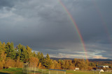 A rainbow over the village of Ensoburg Falls, Vt