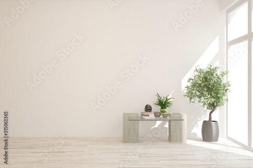 Empty room in white color. Scandinavian interior design. 3D illustration