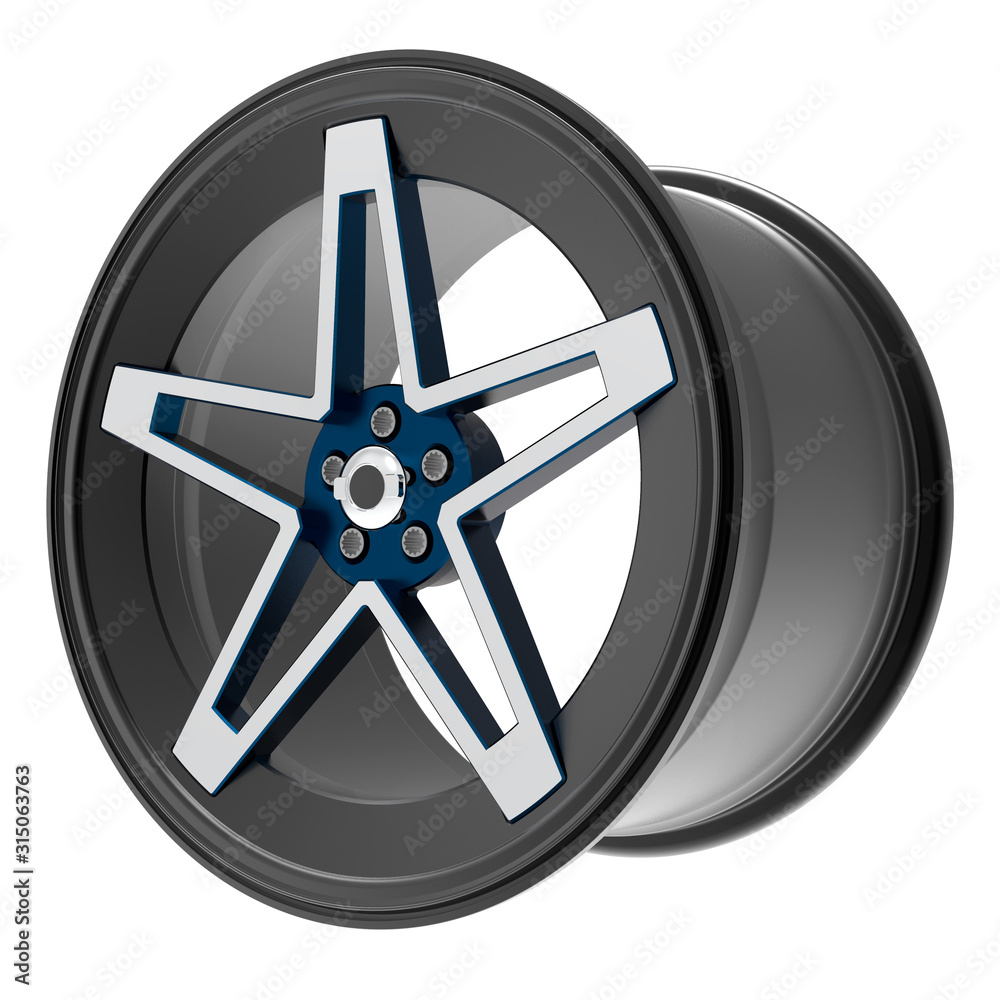 Obraz premium 3D render of a aluminium car wheel isolated on white background