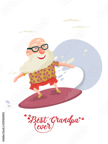 Cute grandfather on vector greeting card with label best grandpa ever