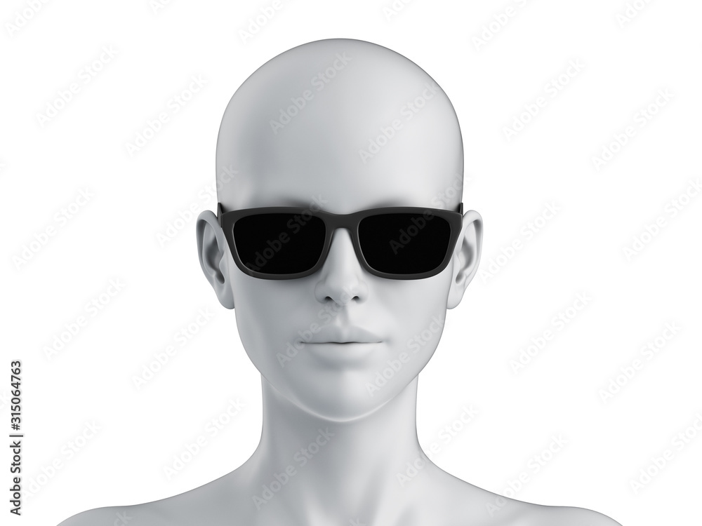 3d rendered illustration of an abstract white female head with sunglasses 3d rendered illustration of an abstract white female head with sunglasses