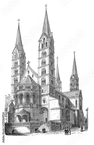 Bamberger Dom St. Peter und St. Geor  church  at Bambert Germany  Antique Ilustration from Brockhaus Konversations-Lexikon 1908