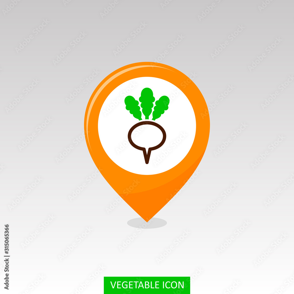 Turnip flat pin map icon. Vegetable root vector Turnip flat pin map icon. Vegetable root vector