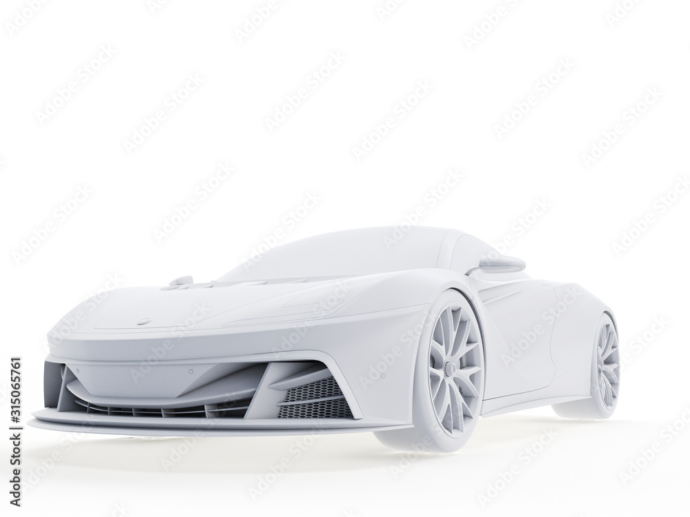 3d rendered object illustration of an abstract white sports car