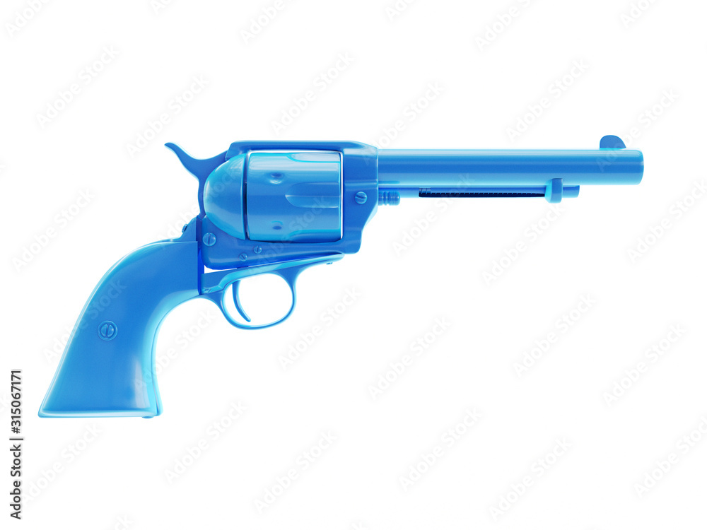 3d rendered object illustration of an abstract blue revolver