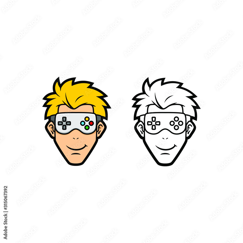 gamer logo. gamer player with joystick as goggle logo symbol - vector illustration gamer logo. gamer player with joystick as goggle logo symbol - vector illustration