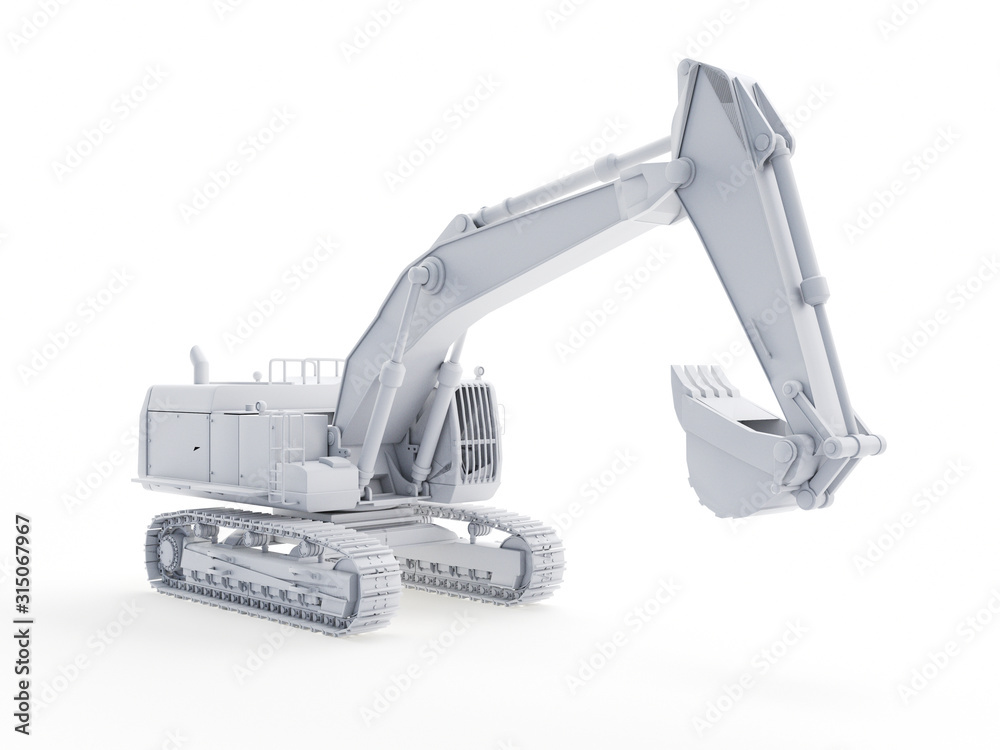 3d rendered object illustration of an abstract white excavator 3d rendered object illustration of an abstract white excavator